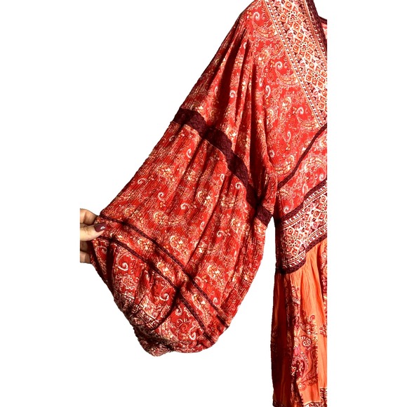 Free People Luna‎ Scarf Print Tunic Mini Dress Red Boho Hippie Size XS gauzy - Picture 3 of 9